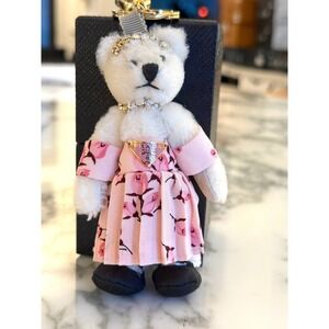 Prada Trick Orsetto Mary Rose Bear Keychain Charm Bianco Pink Floral 1TR046